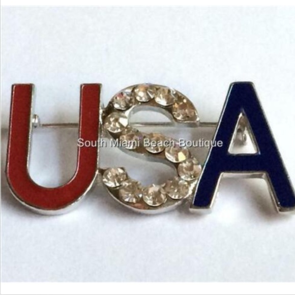 Silver USA Flag Pin Brooch Crystal Patriotic US - Picture 4 of 8